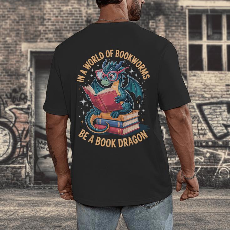 In A World Of Bookworms Be A Book Dragon Men's Back Print T-Shirt In A World Of Bookworms Be A Book Dragon Men's Back Print T-Shirt