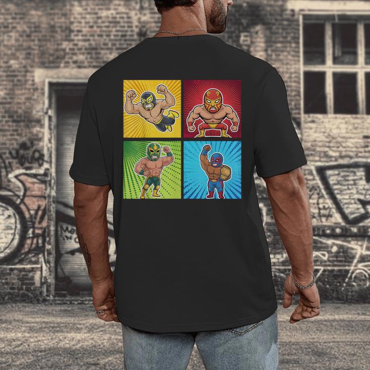 Wrestling Comic Book Wrestler Mexican Lucha Libre Mask Men's Back Print T-Shirt