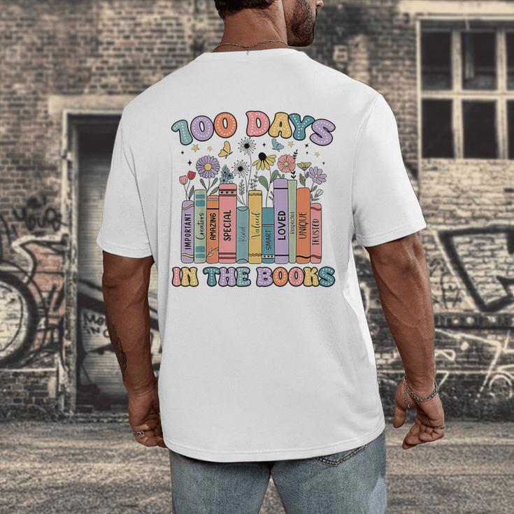 100 Days In The Books Reading Teacher 100th Day Of School Men's Back Print T-Shirt