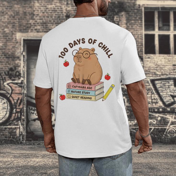 100 Days Of Chill Cute Capybara School Book Lover Men's Back Print T-Shirt