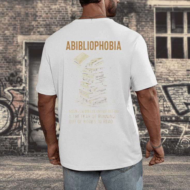Abibliophobia Books Lover Bookworm Bookaholic Reader Men's Back Print T-Shirt