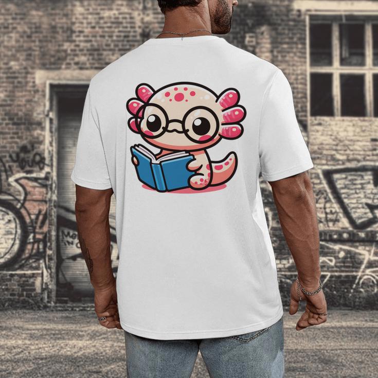 Adorable Book Lover Axolotl With Reading Glasses Cute Men's Back Print T-Shirt Adorable Book Lover Axolotl With Reading Glasses Cute Men's Back Print T-Shirt