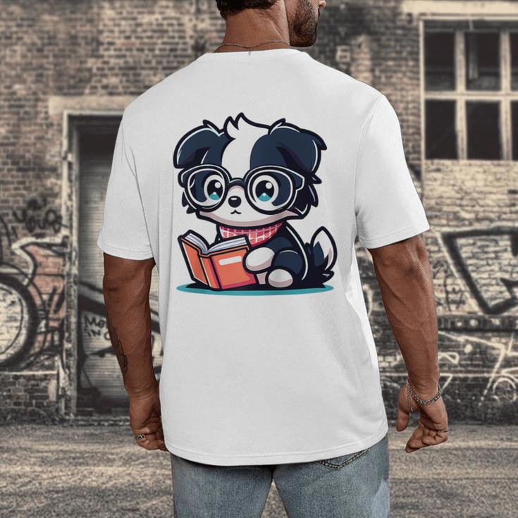 Adorable Book Lover Border Collie With Reading Glasses Cute Raglan Baseball Tee Men's Back Print T-Shirt Adorable Book Lover Border Collie With Reading Glasses Cute Raglan Baseball Tee Men's Back Print T-Shirt