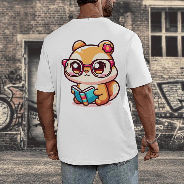 Adorable Book Lover Chipmunk With Reading Glasses Cute Premium Men's Back Print T-Shirt Adorable Book Lover Chipmunk With Reading Glasses Cute Premium Men's Back Print T-Shirt