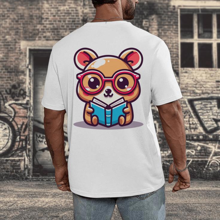 Adorable Book Lover Quokka With Reading Glasses Cute Men's Back Print T-Shirt