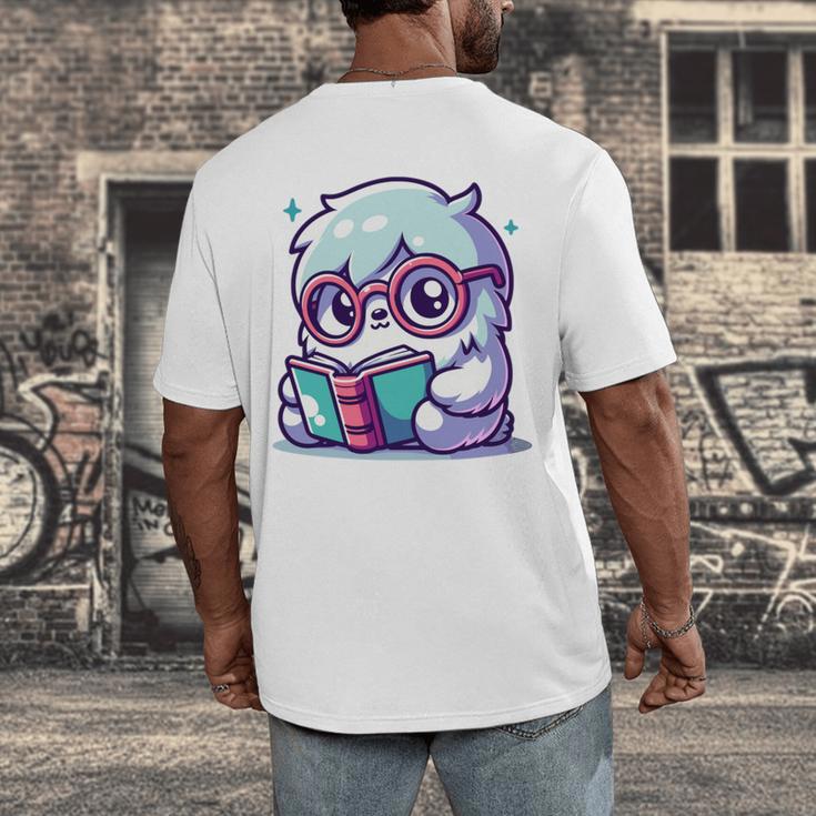 Adorable Book Lover Yeti With Reading Glasses Cute Men's Back Print T-Shirt Adorable Book Lover Yeti With Reading Glasses Cute Men's Back Print T-Shirt
