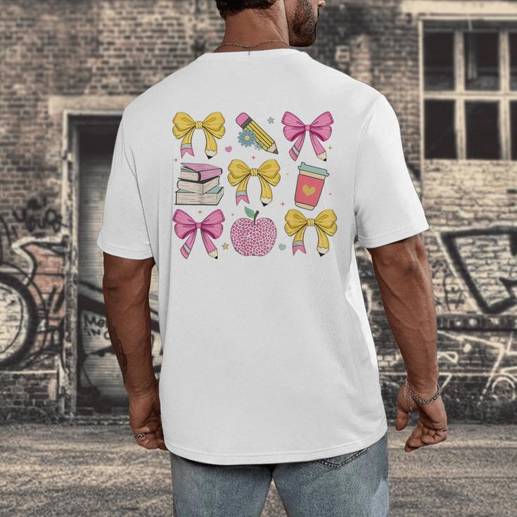 Apple Coquette Bow Books First Day Of School Back To School Men's Back Print T-Shirt Apple Coquette Bow Books First Day Of School Back To School Men's Back Print T-Shirt