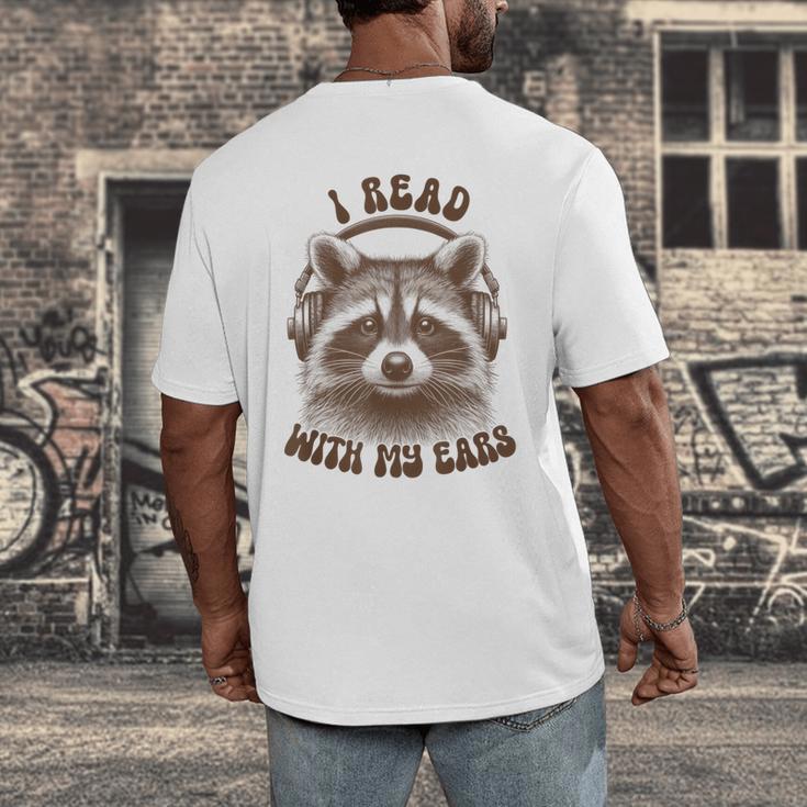 Audio Book Reader Book Lover Raccoon I Read With My Ears Men's Back Print T-Shirt