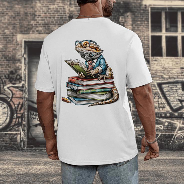 Bearded Dragon Reading Books Matching Bookworm Librarian Men's Back Print T-Shirt Bearded Dragon Reading Books Matching Bookworm Librarian Men's Back Print T-Shirt
