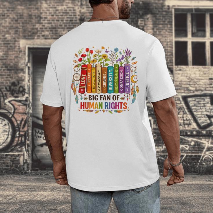 Boho Floral Book Big Fan Of Human Rights Liberal Protest Men's Back Print T-Shirt