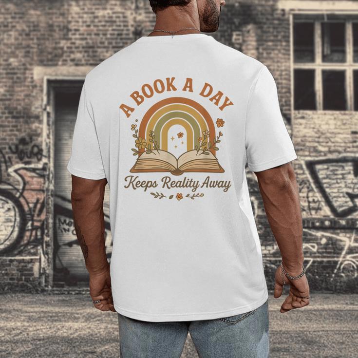 A Book A Day Keeps Reality Away Reading Men's Back Print T-Shirt