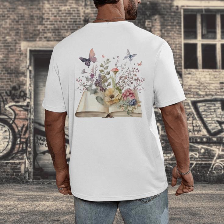 Book Flowers And Butterfly Beautiful Reading Reader Graphic Men's Back Print T-Shirt