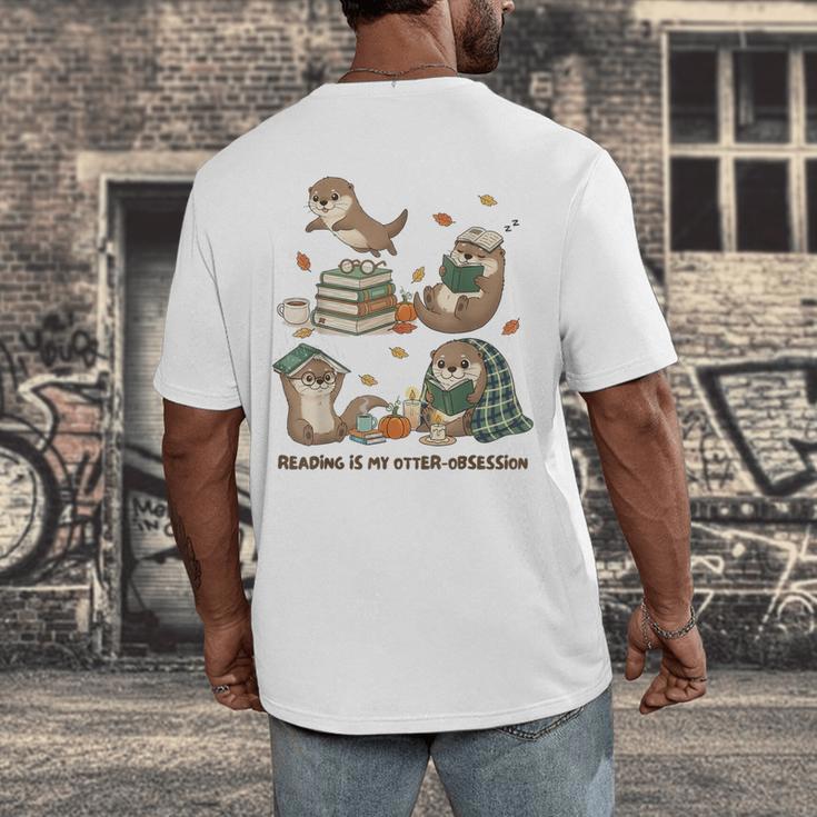 Book Lover Bookish Bookworm Reading Is My Otter-Obsession Men's Back Print T-Shirt Book Lover Bookish Bookworm Reading Is My Otter-Obsession Men's Back Print T-Shirt