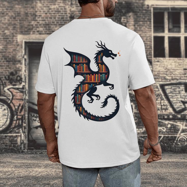 Book Lover Bookworm Reading Books Dragon Men's Back Print T-Shirt