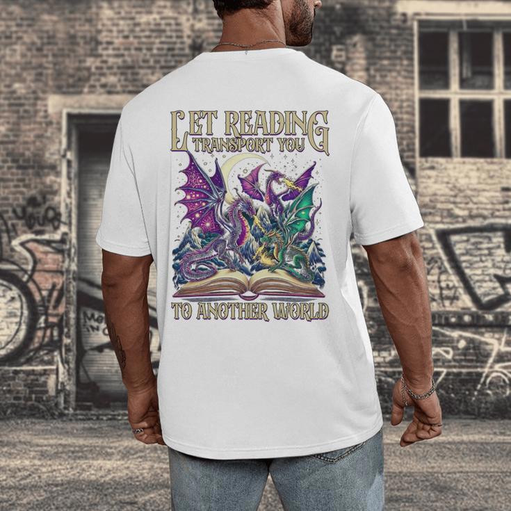 Book Lover Dragon Reading Transport You To Another World Men's Back Print T-Shirt