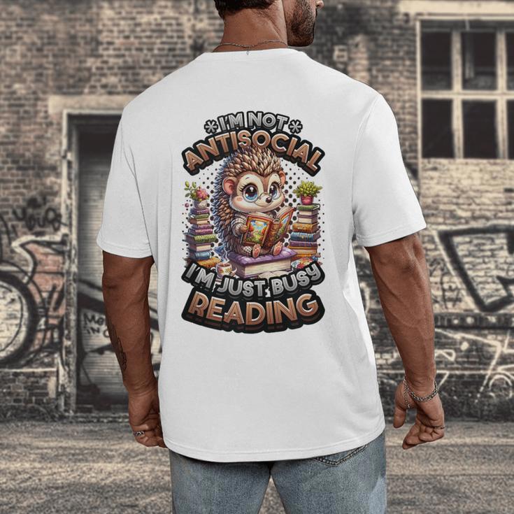 Book Lover Hedgehog Reading Books Introvert Bookworm Men's Back Print T-Shirt