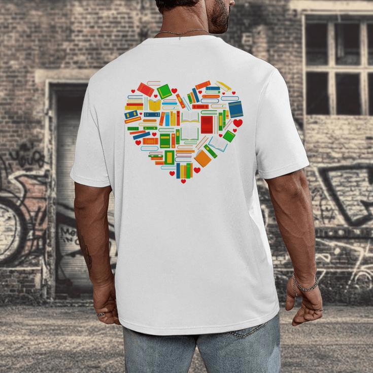 Book Lover Librarian Books Heart Valentine Men's Back Print T-Shirt