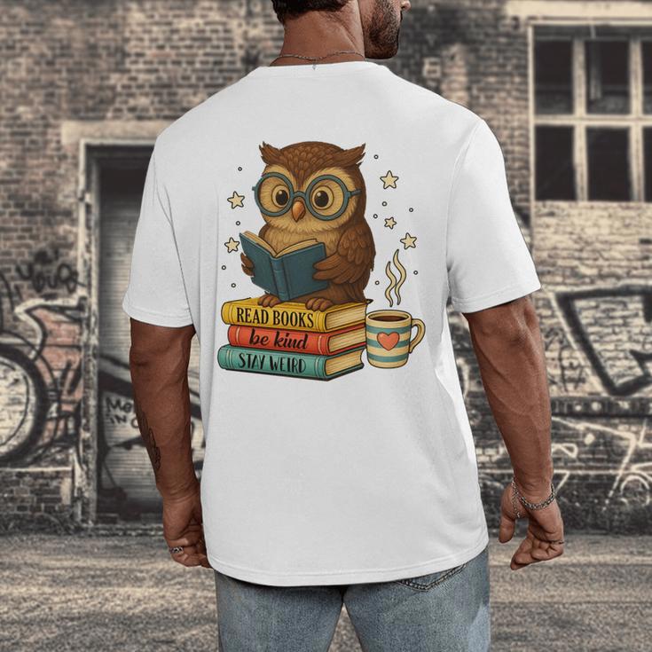 Book Lover Owl Reading Bookish Library Read Books Be Kind Men's Back Print T-Shirt Book Lover Owl Reading Bookish Library Read Books Be Kind Men's Back Print T-Shirt