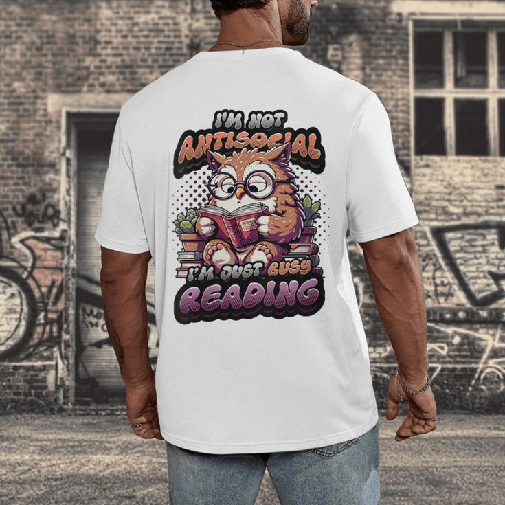 Book Lover Owl Reading Books Introvert Bookworm Men's Back Print T-Shirt Book Lover Owl Reading Books Introvert Bookworm Men's Back Print T-Shirt