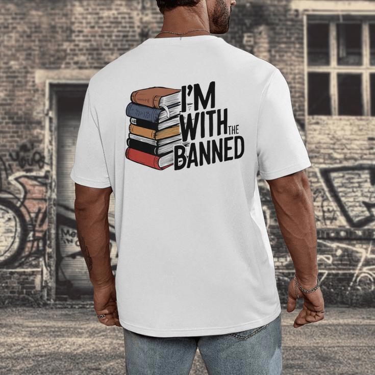 Book Lovers Im With The Banned Books For Reading Librarian Men's Back Print T-Shirt Book Lovers Im With The Banned Books For Reading Librarian Men's Back Print T-Shirt