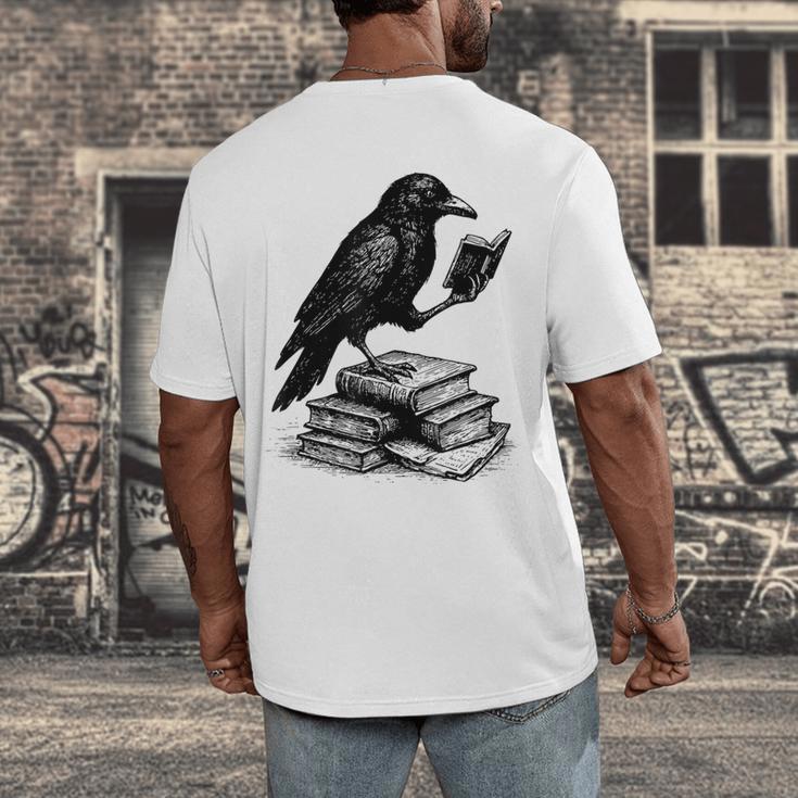 Book Raven Vintage Dark Academia Literature Reading Men's Back Print T-Shirt