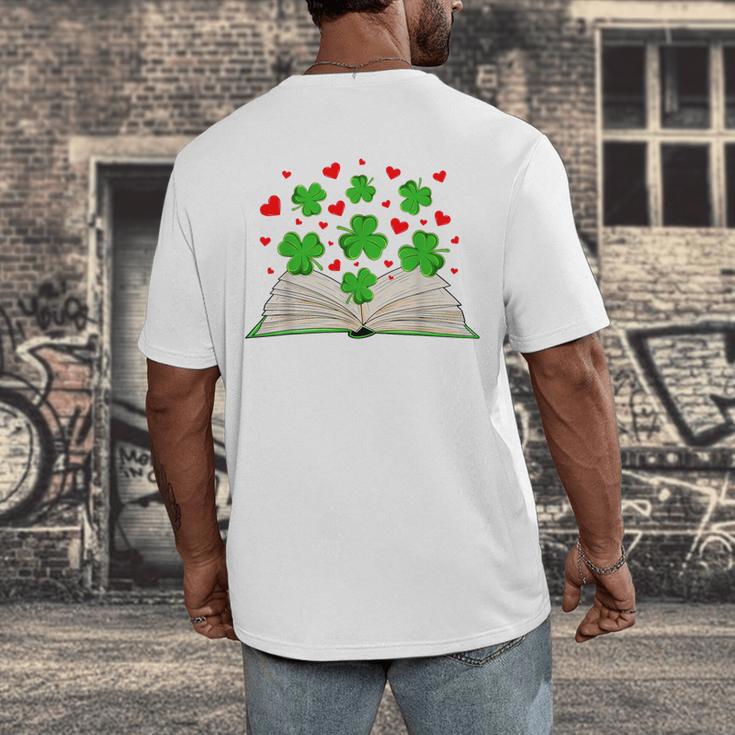 Book With Shamrocks Librarian Saint Patrick's Day Kids Men's Back Print T-Shirt Book With Shamrocks Librarian Saint Patrick's Day Kids Men's Back Print T-Shirt
