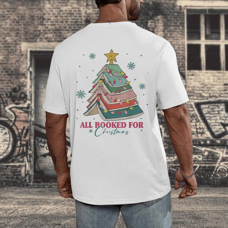 All Booked For Christmas Book Christmas Tree Lights Bookish Men's Back Print T-Shirt All Booked For Christmas Book Christmas Tree Lights Bookish Men's Back Print T-Shirt