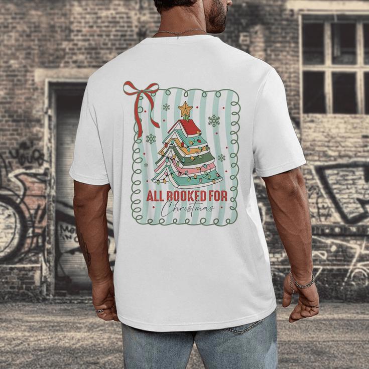 All Booked For Christmas Book Xmas Tree Coquette Bow Lights Men's Back Print T-Shirt