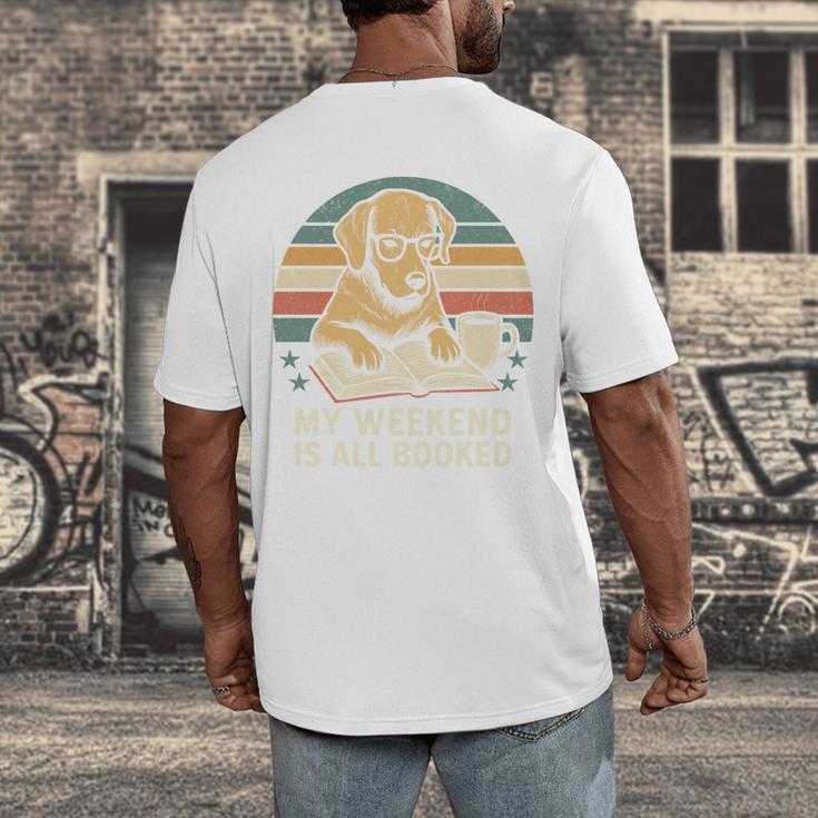 My Weekend Is All Booked Vintage Dog Reading Book Lovers Men's Back Print T-Shirt