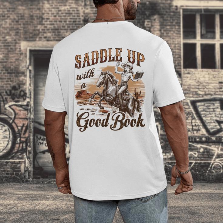 Bookish Retro Western Cowgirl Texas Book Lover Novel Reader Men's Back Print T-Shirt Bookish Retro Western Cowgirl Texas Book Lover Novel Reader Men's Back Print T-Shirt