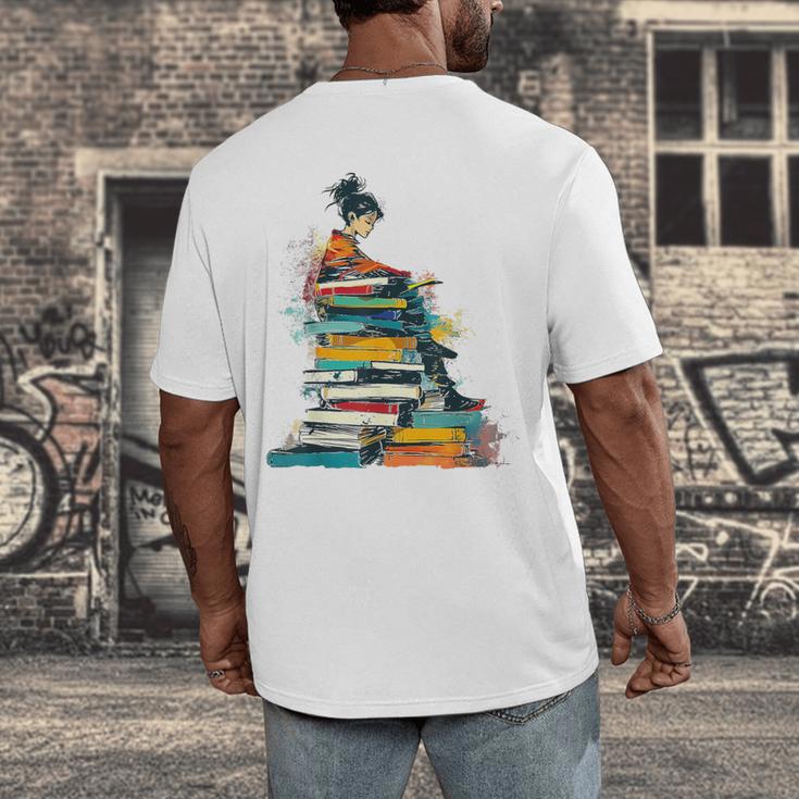 Books Abstract Artist Women Art Painting Books Men's Back Print T-Shirt Books Abstract Artist Women Art Painting Books Men's Back Print T-Shirt
