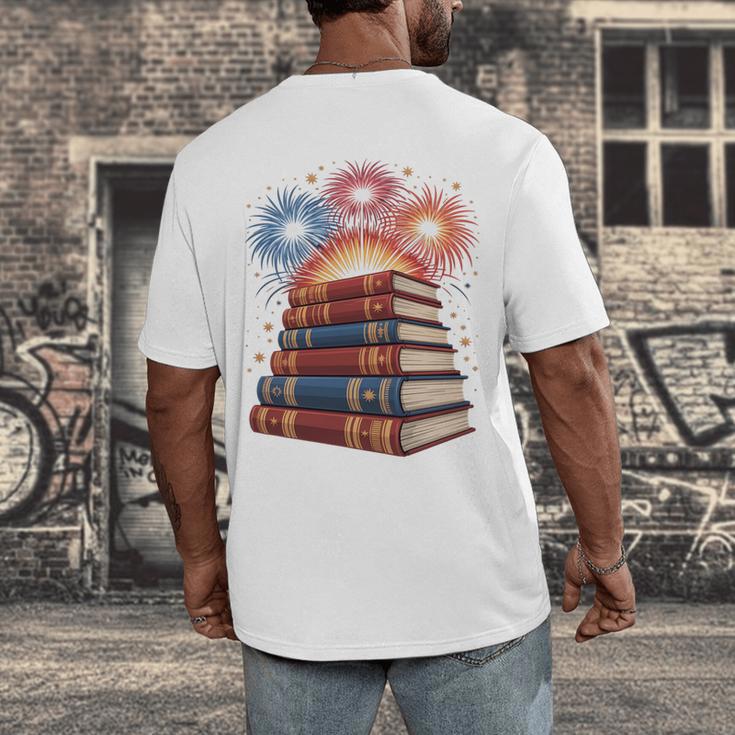 Books Fireworks 4th Of July Bookworm Patriotic Reader Men's Back Print T-Shirt Books Fireworks 4th Of July Bookworm Patriotic Reader Men's Back Print T-Shirt