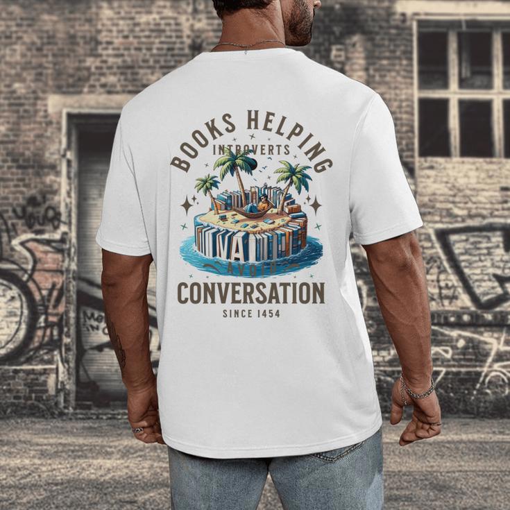 Books Helping Introvert Avoid Conversation Men's Back Print T-Shirt Books Helping Introvert Avoid Conversation Men's Back Print T-Shirt