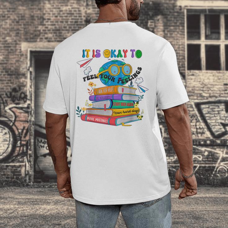 Books It's Okay To Be Kind Yellow Mental Health Day Kids Men's Back Print T-Shirt Books It's Okay To Be Kind Yellow Mental Health Day Kids Men's Back Print T-Shirt