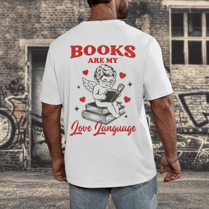 Books Are My LoveLanguage Cupid Valentines Men's Back Print T-Shirt Books Are My LoveLanguage Cupid Valentines Men's Back Print T-Shirt