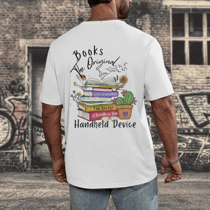 Books Original Handheld Device Reader Literacy Book Lover Men's Back Print T-Shirt