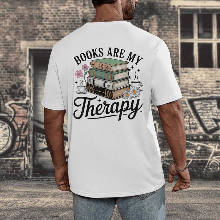 Books Are My Therapy Bookworm Reading Men's Back Print T-Shirt Books Are My Therapy Bookworm Reading Men's Back Print T-Shirt
