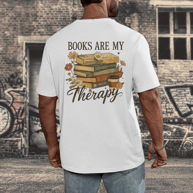 Books Are My Therapy Vintage Book Lover Daisy Art Men's Back Print T-Shirt Books Are My Therapy Vintage Book Lover Daisy Art Men's Back Print T-Shirt