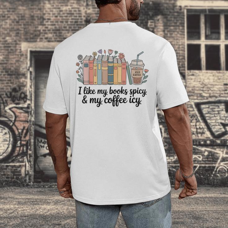 I Like My Books Spicy & My Coffee Icy Lover Bookworm Men's Back Print T-Shirt