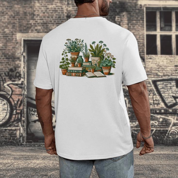 Botanical Garden Plants With Books Men's Back Print T-Shirt