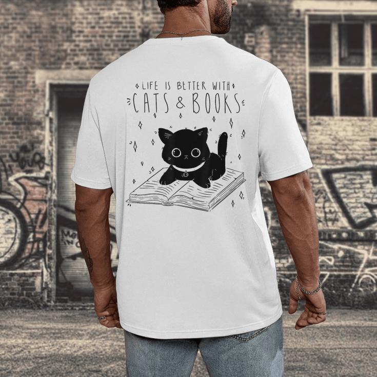 Cat Book For Women Life Is Better With Cats And Books Men's Back Print T-Shirt