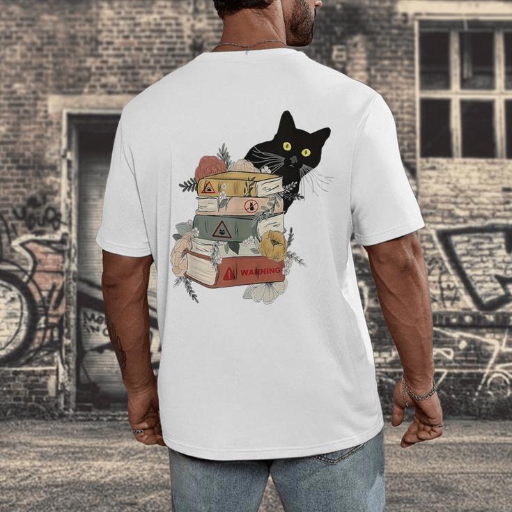 Cat And Books Flowers Reading Club Cat Lover Bookworm Men's Back Print T-Shirt
