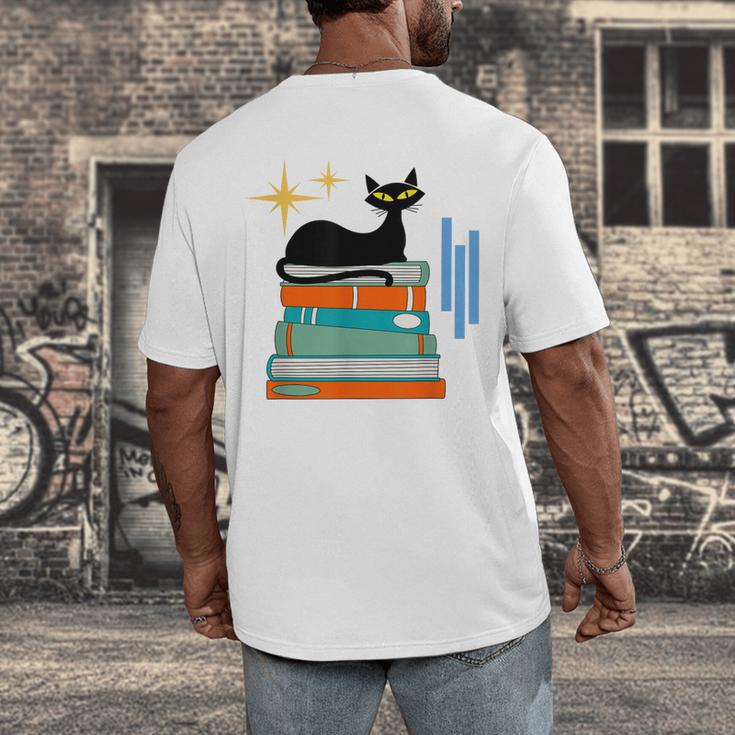 Cat And Books Retro Midcentury Mid Century Aesthetic Men's Back Print T-Shirt Cat And Books Retro Midcentury Mid Century Aesthetic Men's Back Print T-Shirt