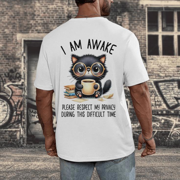 Cat Glasses Coffe Books I Am Awake Please Respect My Privacy Men's Back Print T-Shirt Cat Glasses Coffe Books I Am Awake Please Respect My Privacy Men's Back Print T-Shirt