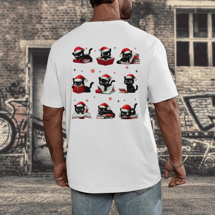 Cat Reading Books Lover Christmas Cat Lover Xmas Men's Back Print T-Shirt