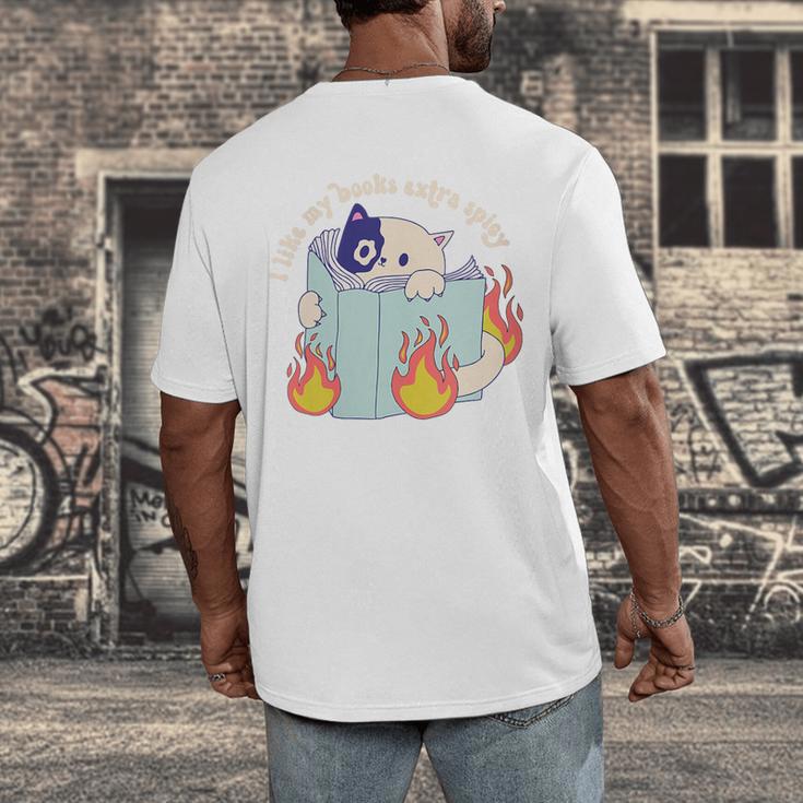 Cat Reading a Romance BookI Like My Books Extra Spicy Men's Back Print T-Shirt