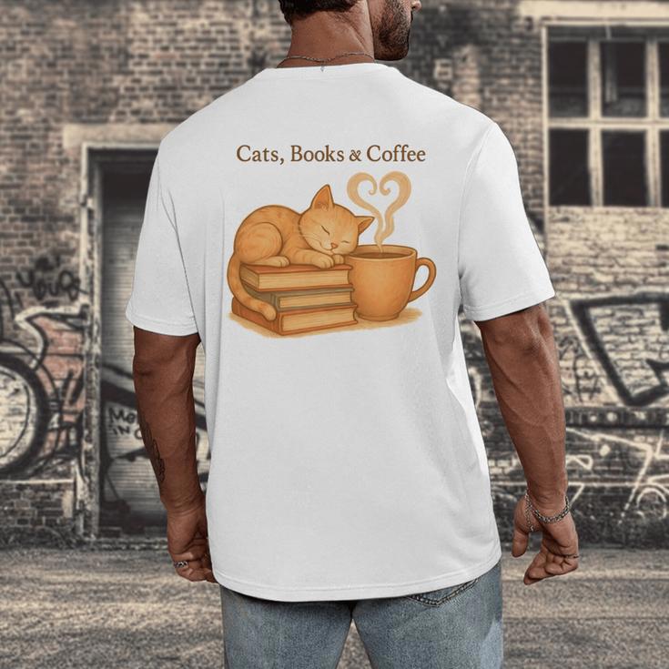 Cats Books And Coffee Heart Cozy Cat Lover Bookworm Readers Men's Back Print T-Shirt