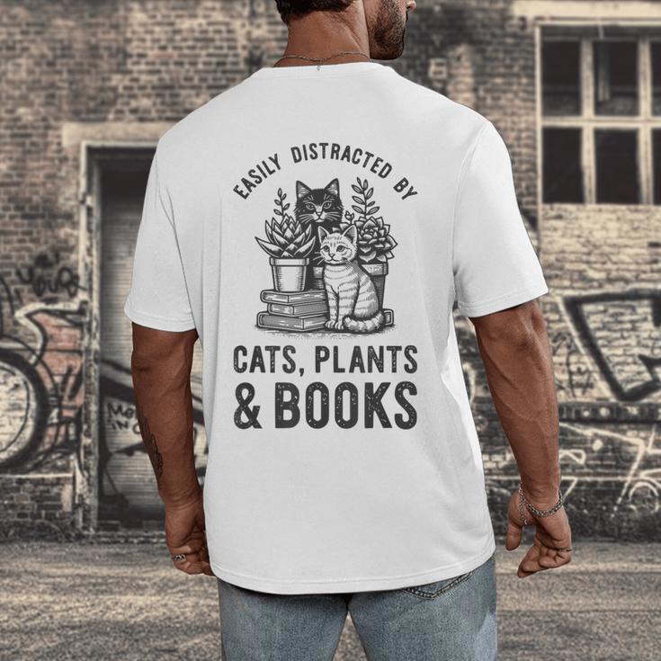 Cats Plants And Books Shirt Plant Lover Gardening Men's Back Print T-Shirt Cats Plants And Books Shirt Plant Lover Gardening Men's Back Print T-Shirt