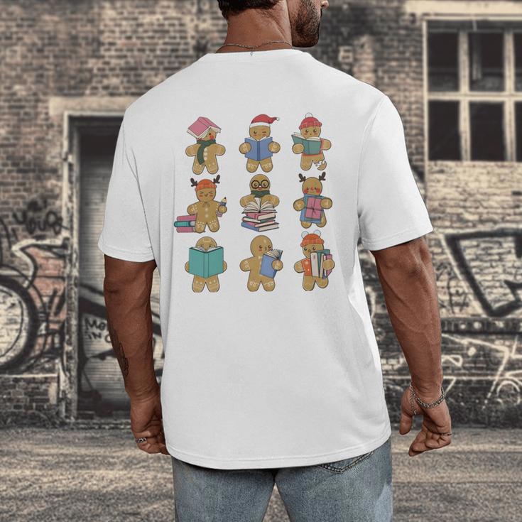 Christmas Library Gingerbread Man Books Lover Bookworm Men's Back Print T-Shirt