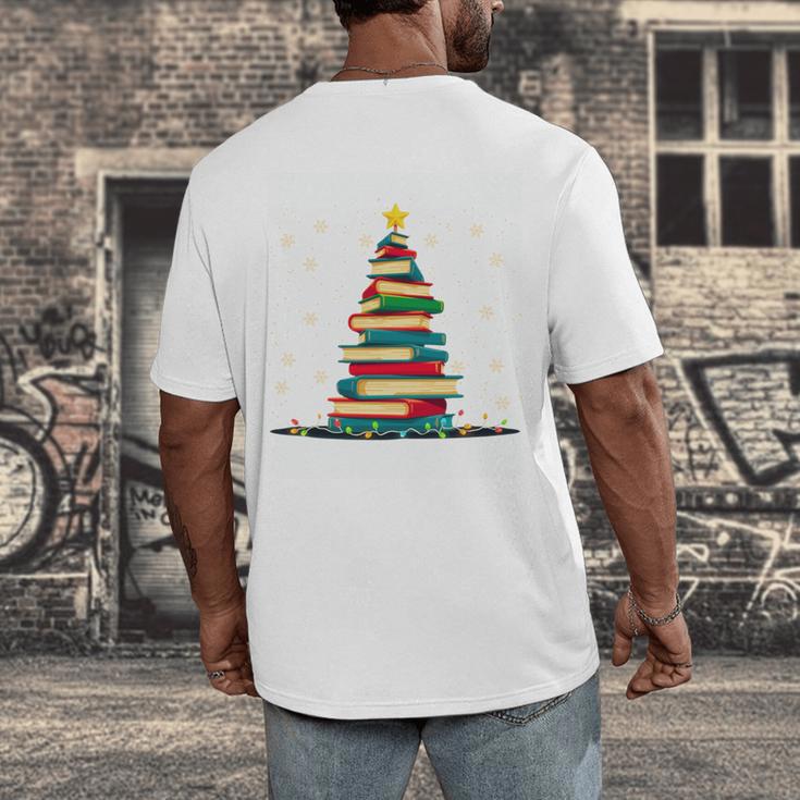 Christmas Tree Of Books Holiday Men's Back Print T-Shirt Christmas Tree Of Books Holiday Men's Back Print T-Shirt